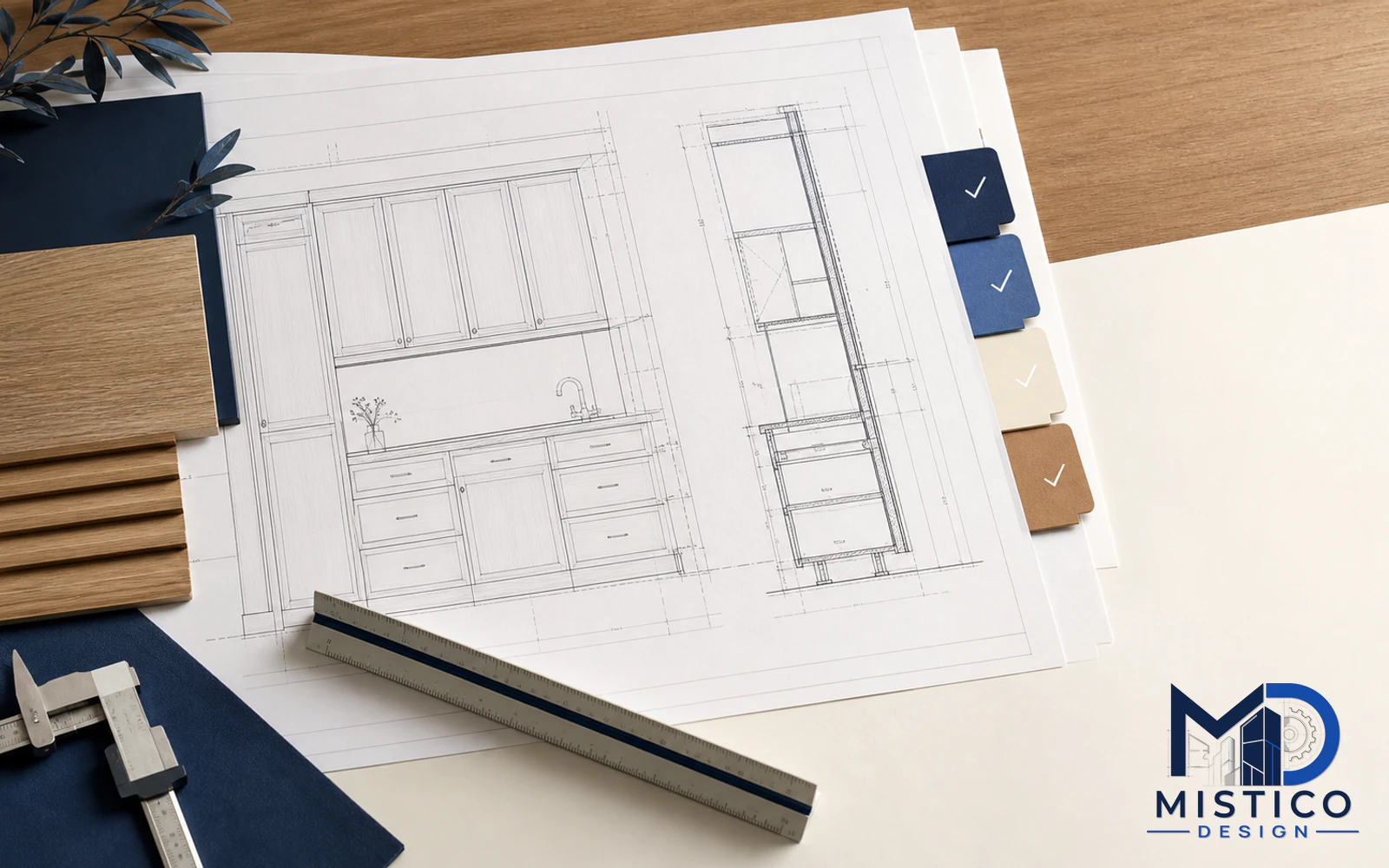 Millwork drafting backlog managed with project schedule, redlines, shop drawings, and coordinated CAD review